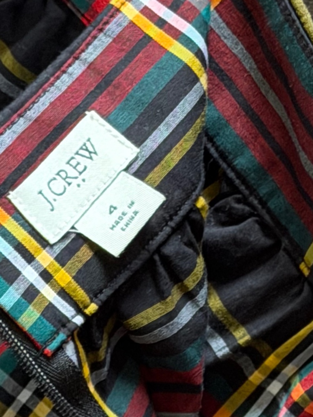 J Crew Red Tartan Plaid Skirt Attached Belt Midi Length Flounce Hem Cotton Sz 4 - Picture 12 of 16